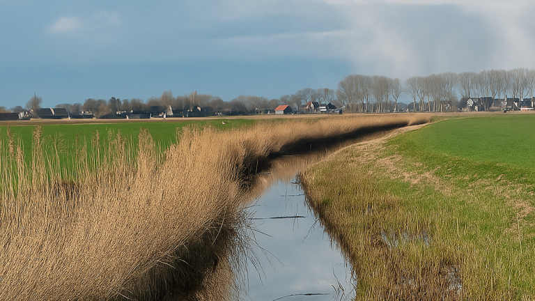 Brede sloot met riet