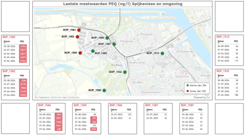 Kaart met meetwaarden Spijkenisse en omgeving