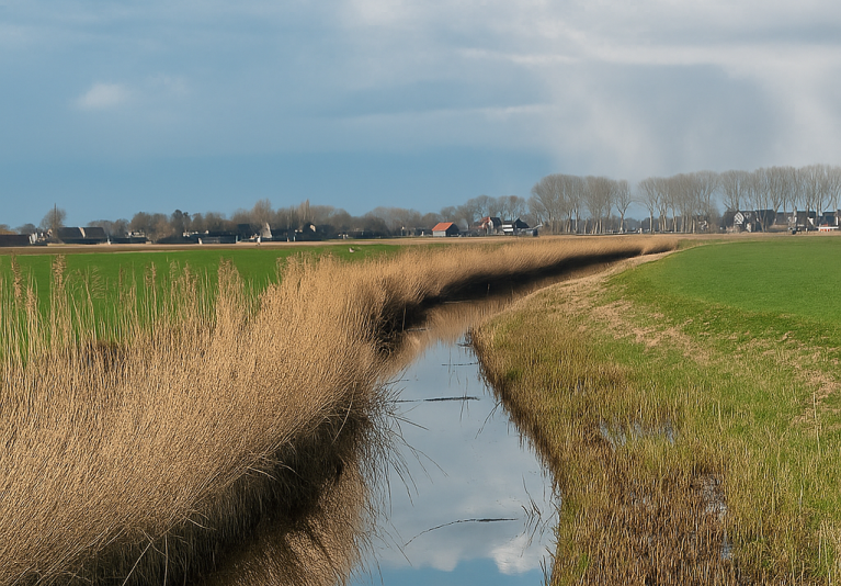 Brede sloot met riet